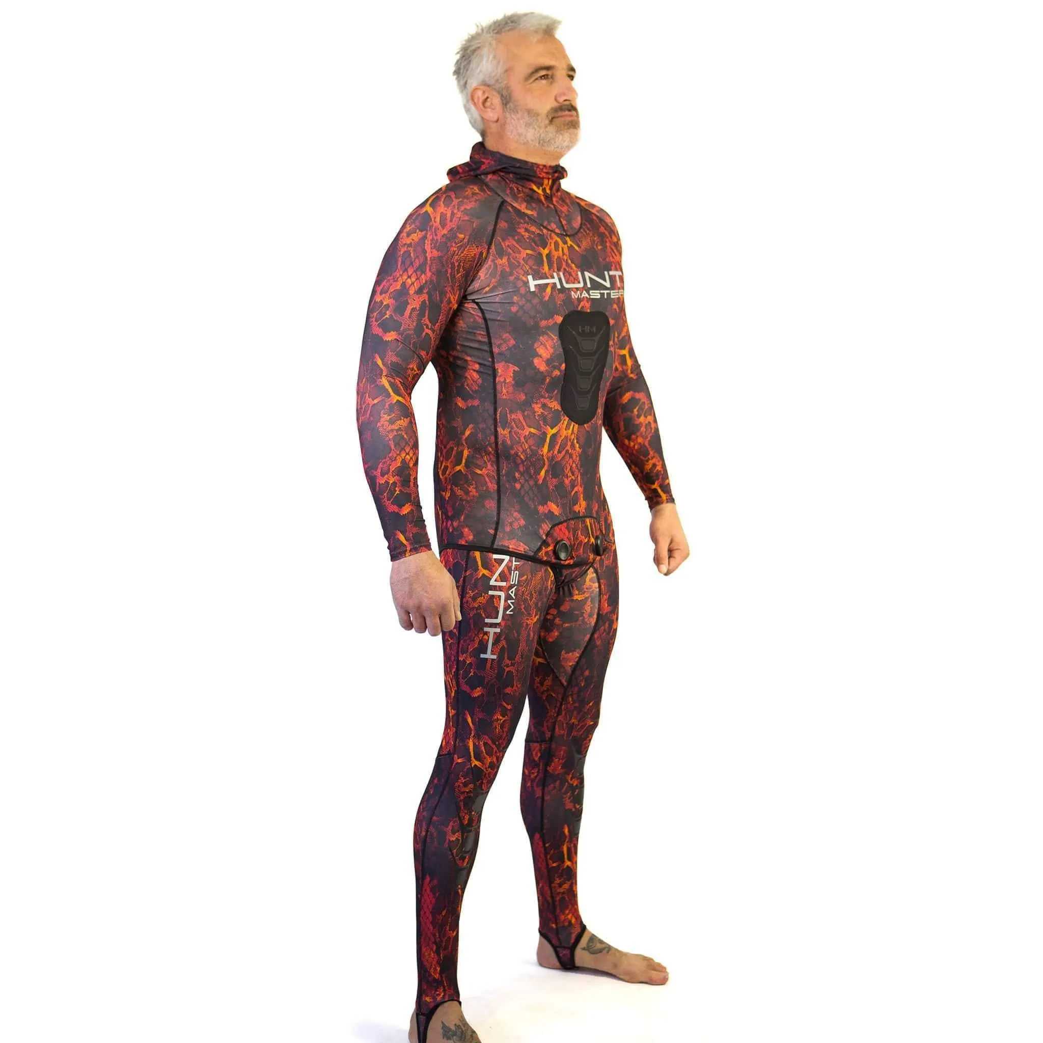 Hunt Master Hooded Spearfishing Rashguard Top & Long John Pants with Chest Pad Combo - Camo - Unisex