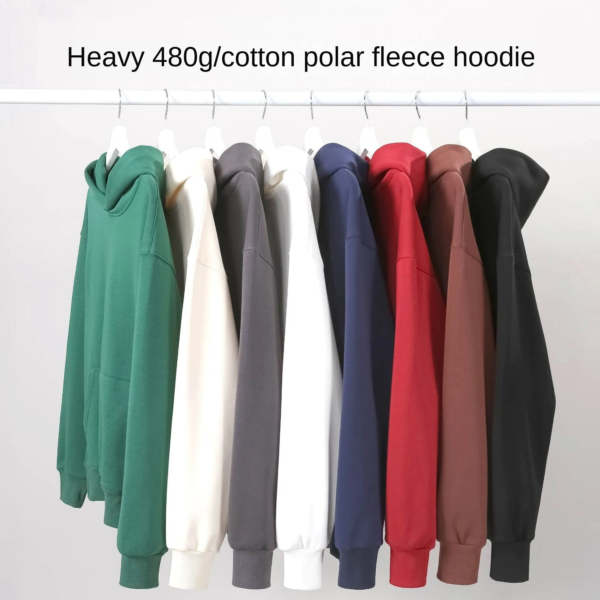 Hzori Retro Heavy 480G Cotton Velvet Padded Hooded Sweatshirt Men's Thickened Tight Polar Fleece Drop Shoulder Pullover Hoodie Women