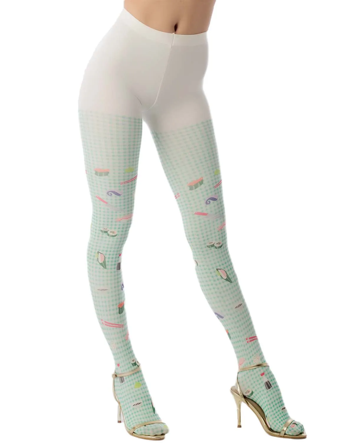 iB-iP Women's Hosiery Cute Sushi Cartoon Nylon Plaid Opaque Pantyhose Tights