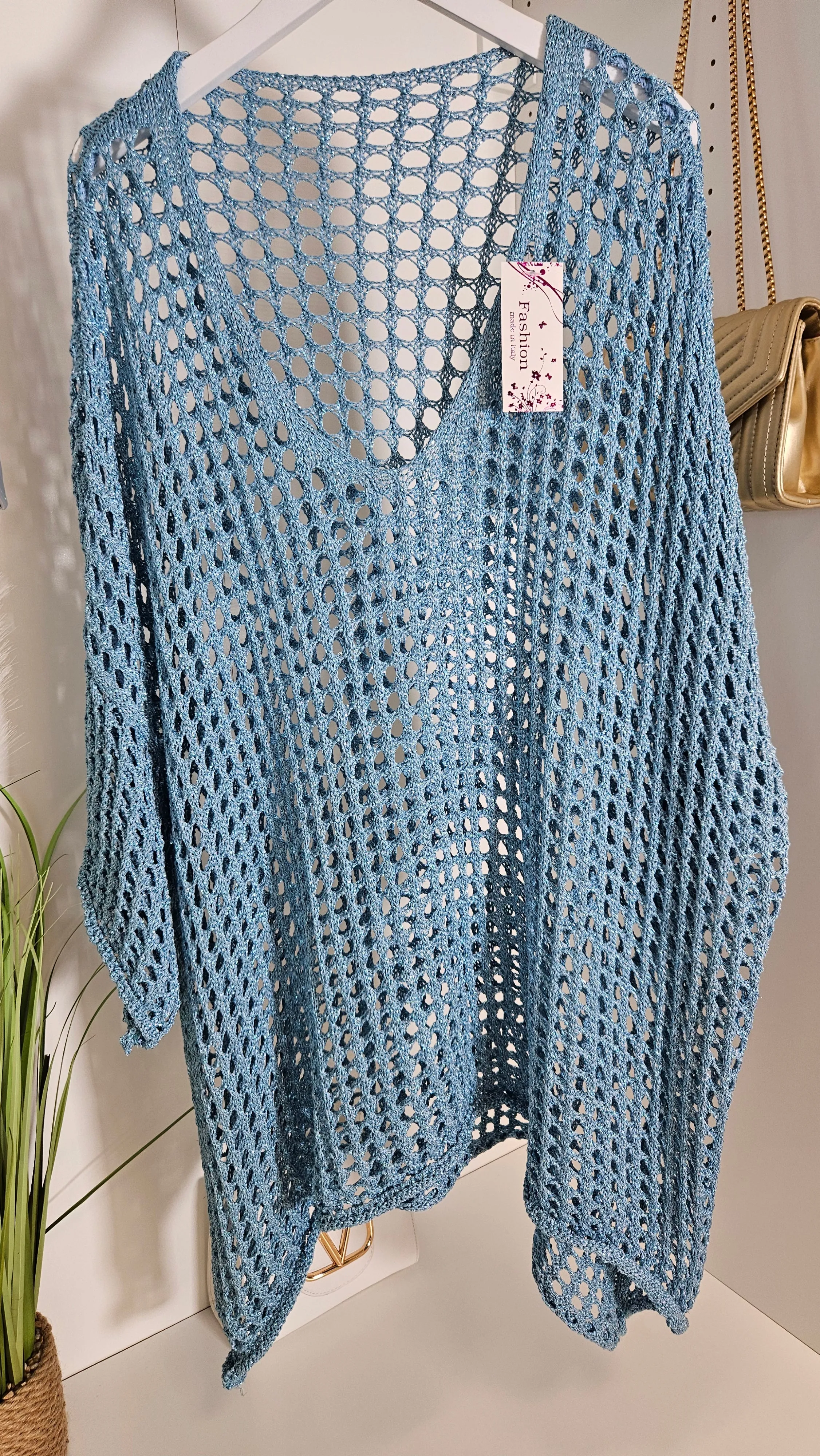 Ibiza Crochet Throwover Top - Blue (Curvy)