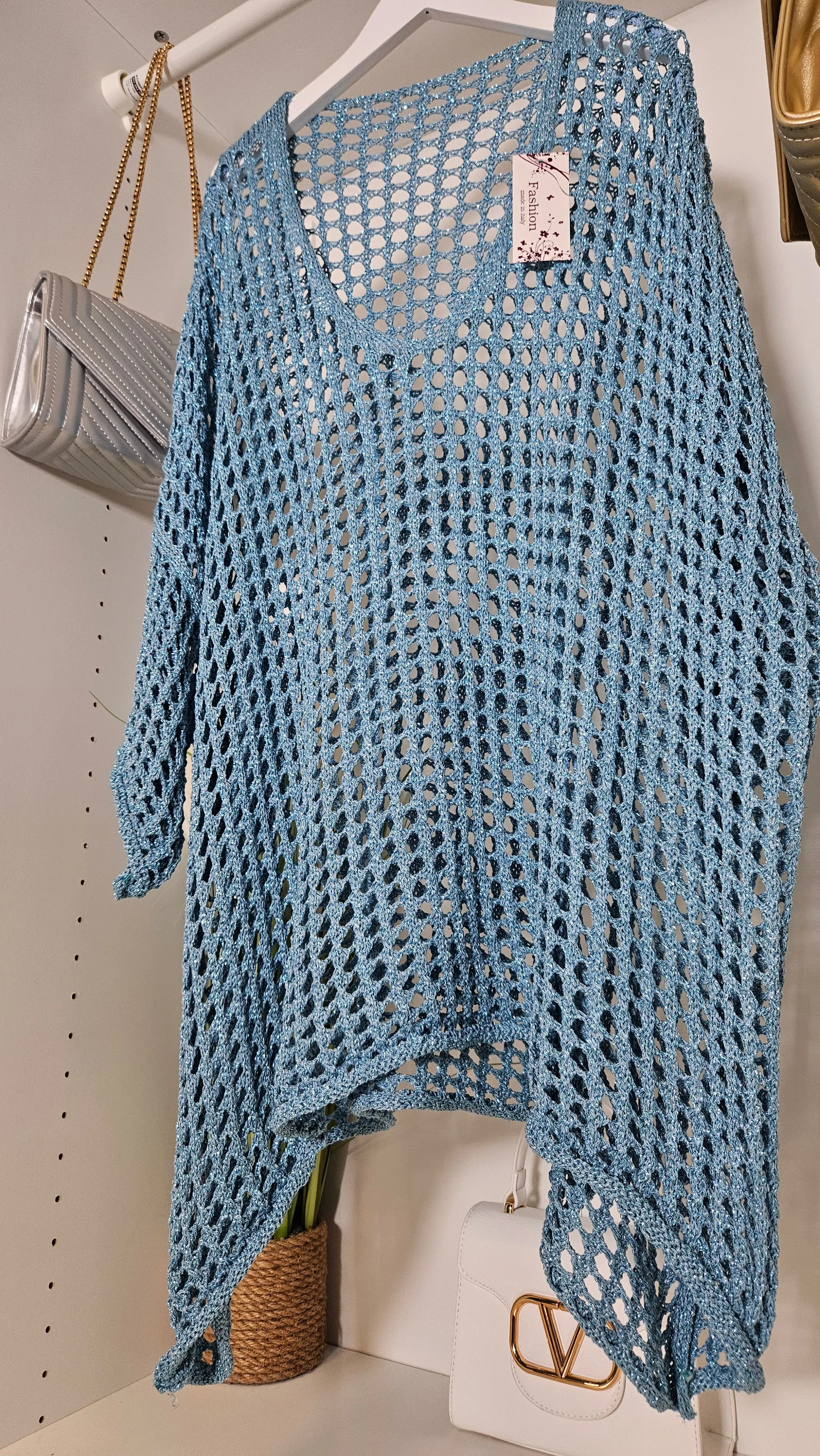 Ibiza Crochet Throwover Top - Blue (Curvy)