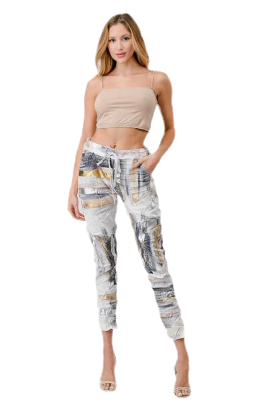 Jogger Printed Elastic Waist Drawstring Pants