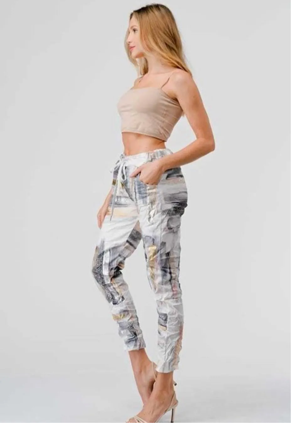 Jogger Printed Elastic Waist Drawstring Pants