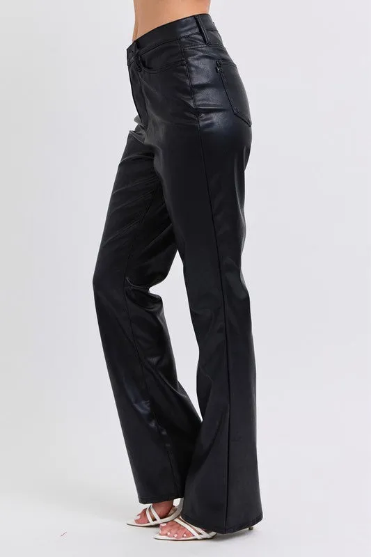 Judy Blue Black High Waist Tummy Control Faux Vegan Leather Bootcut Pants