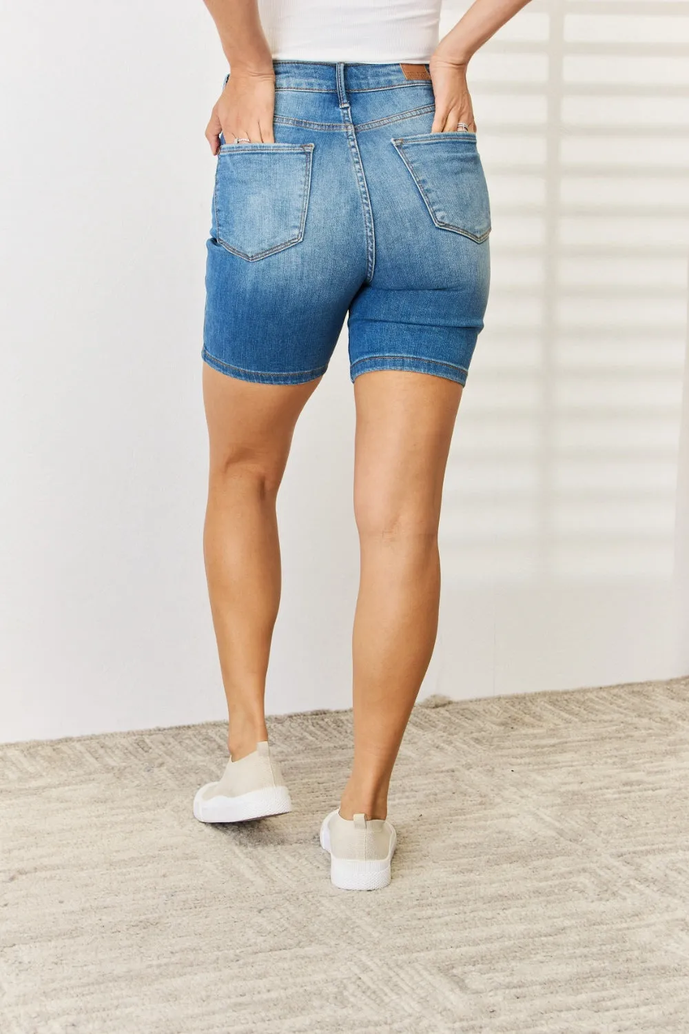 Judy Blue Tummy Control Double Button Bermuda Denim Shorts [Online Exclusive]