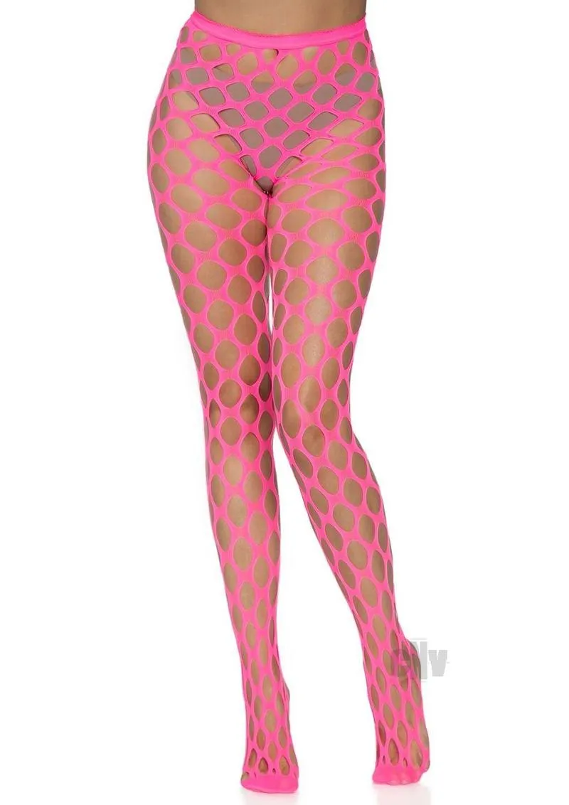 Jumbo Pothole Net Tights - Neon Pink- One Size