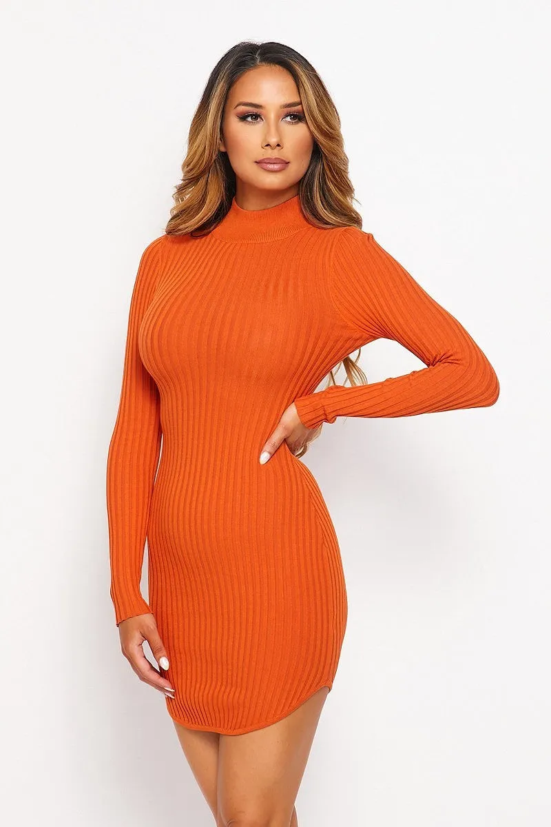 Knit Mock Neck Round Dress - Ships from The US