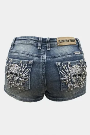 Ladies Rhinestone Shorts with Skull Design 4537 Shorts