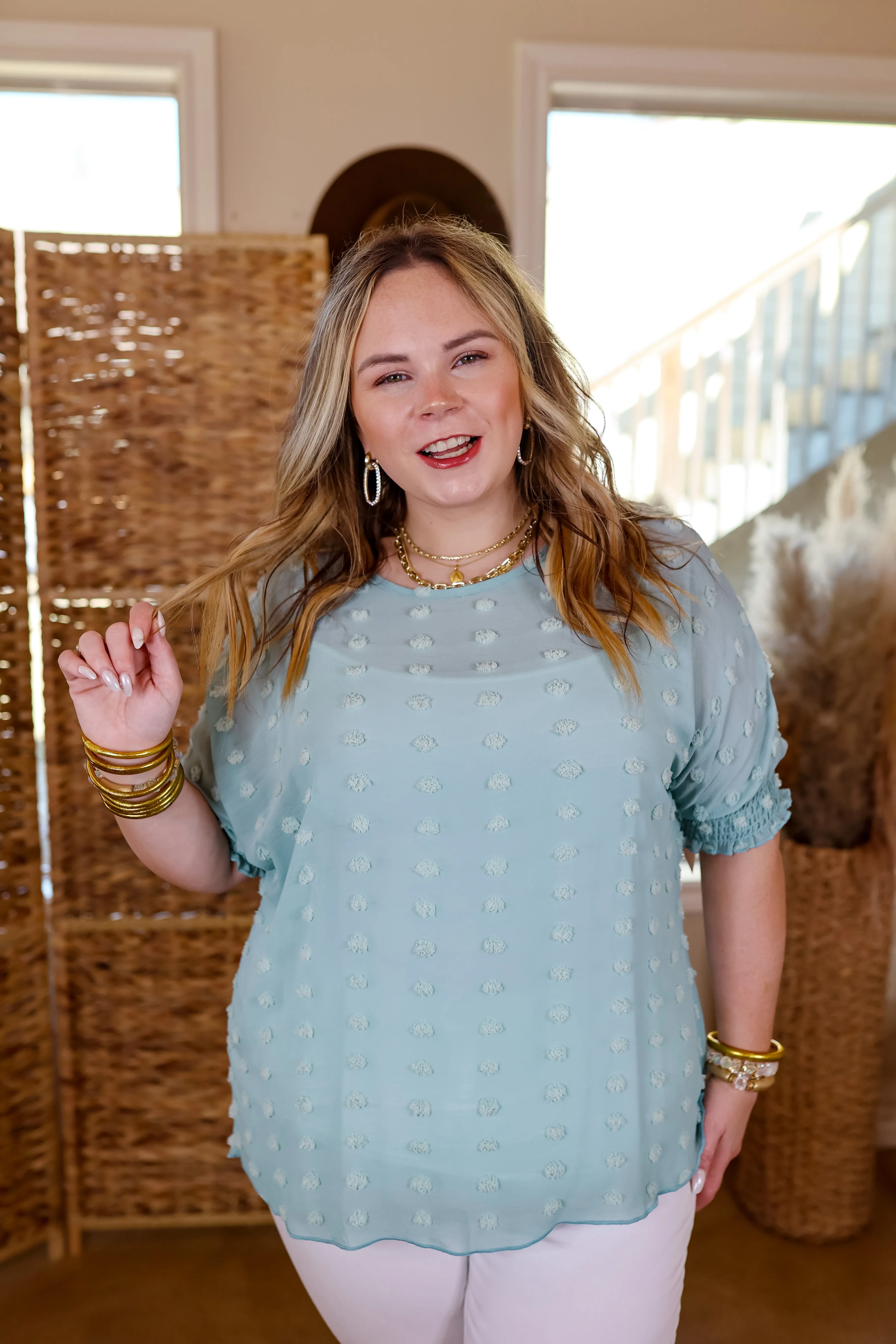 Last Chance Size Small & Medium | Changemaker Swiss Dot Top with Half Sleeves in Baby Blue