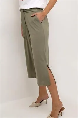 LIGHT KHAKI BELTED WIDE LEG CROP PANT