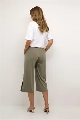 LIGHT KHAKI BELTED WIDE LEG CROP PANT