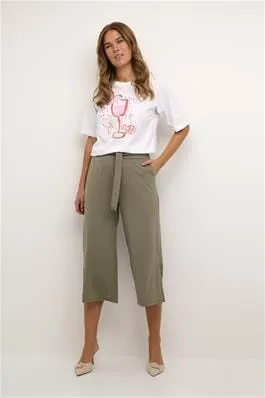 LIGHT KHAKI BELTED WIDE LEG CROP PANT