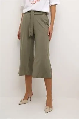 LIGHT KHAKI BELTED WIDE LEG CROP PANT