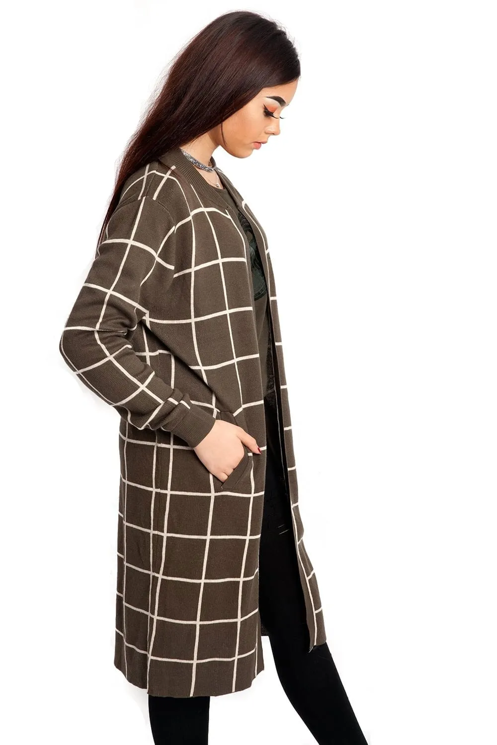 Longline Grid Check Cardigan