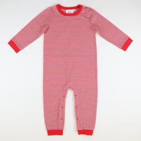 L/S Out & About Romper - Holiday Red & White Thin Stripe