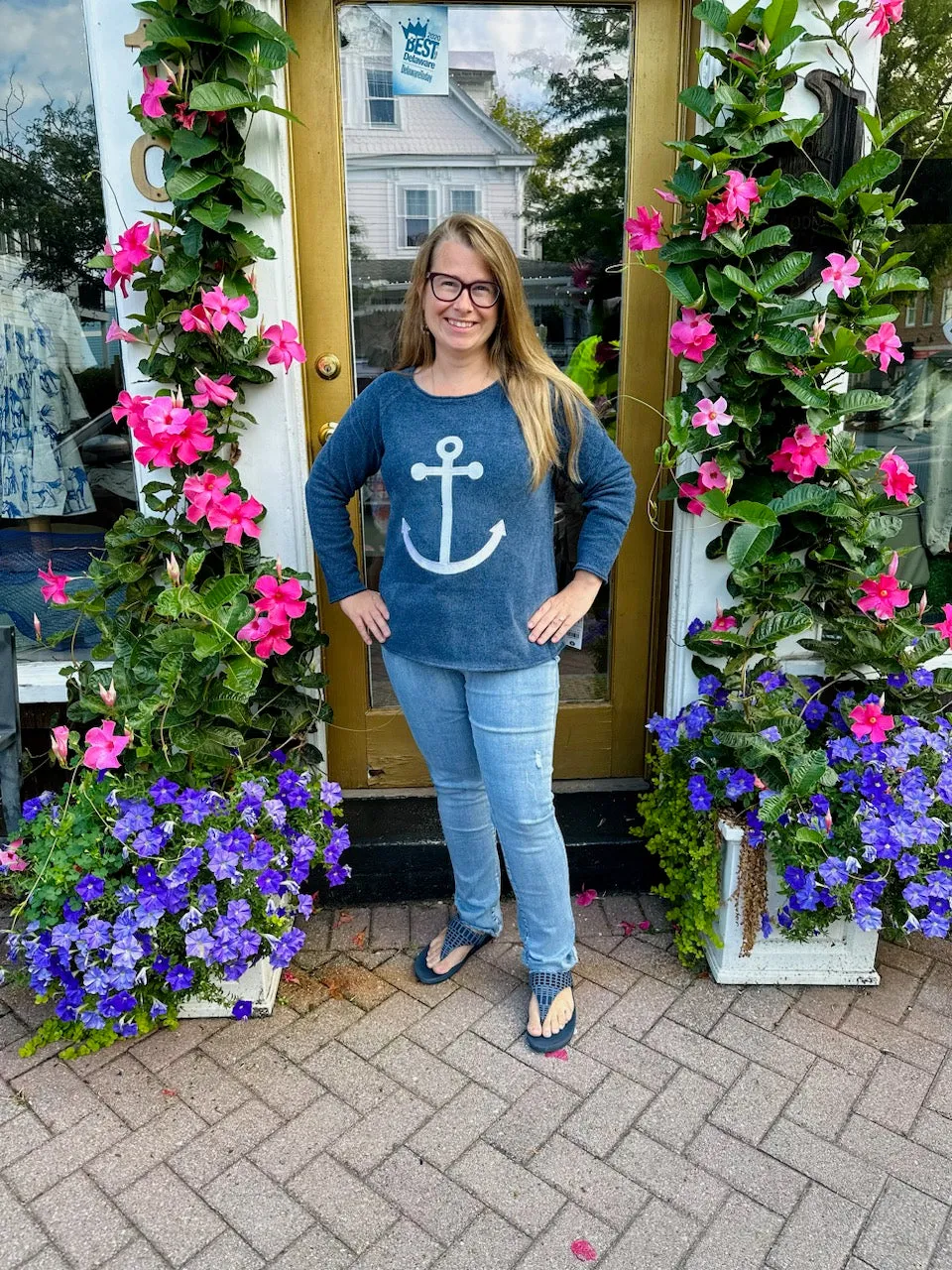 Lulu B Navy Anchor Chenille Sweater