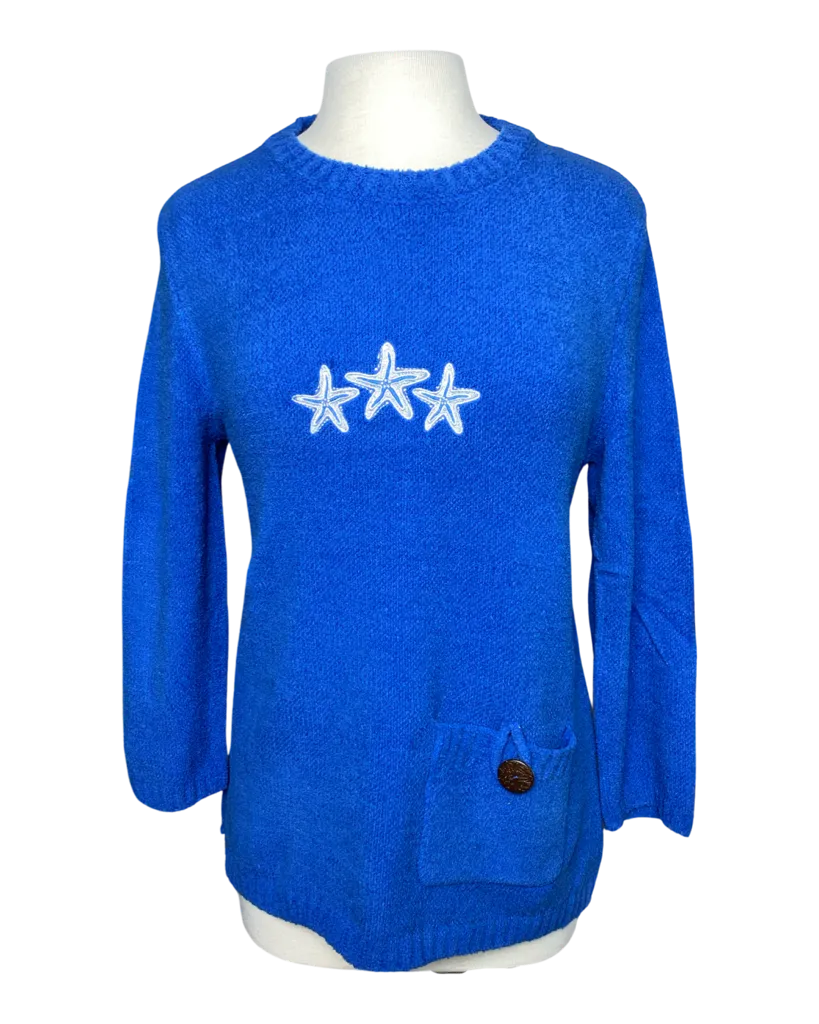 Lulu B Royal Chenille Starfish Embroidered Sweater