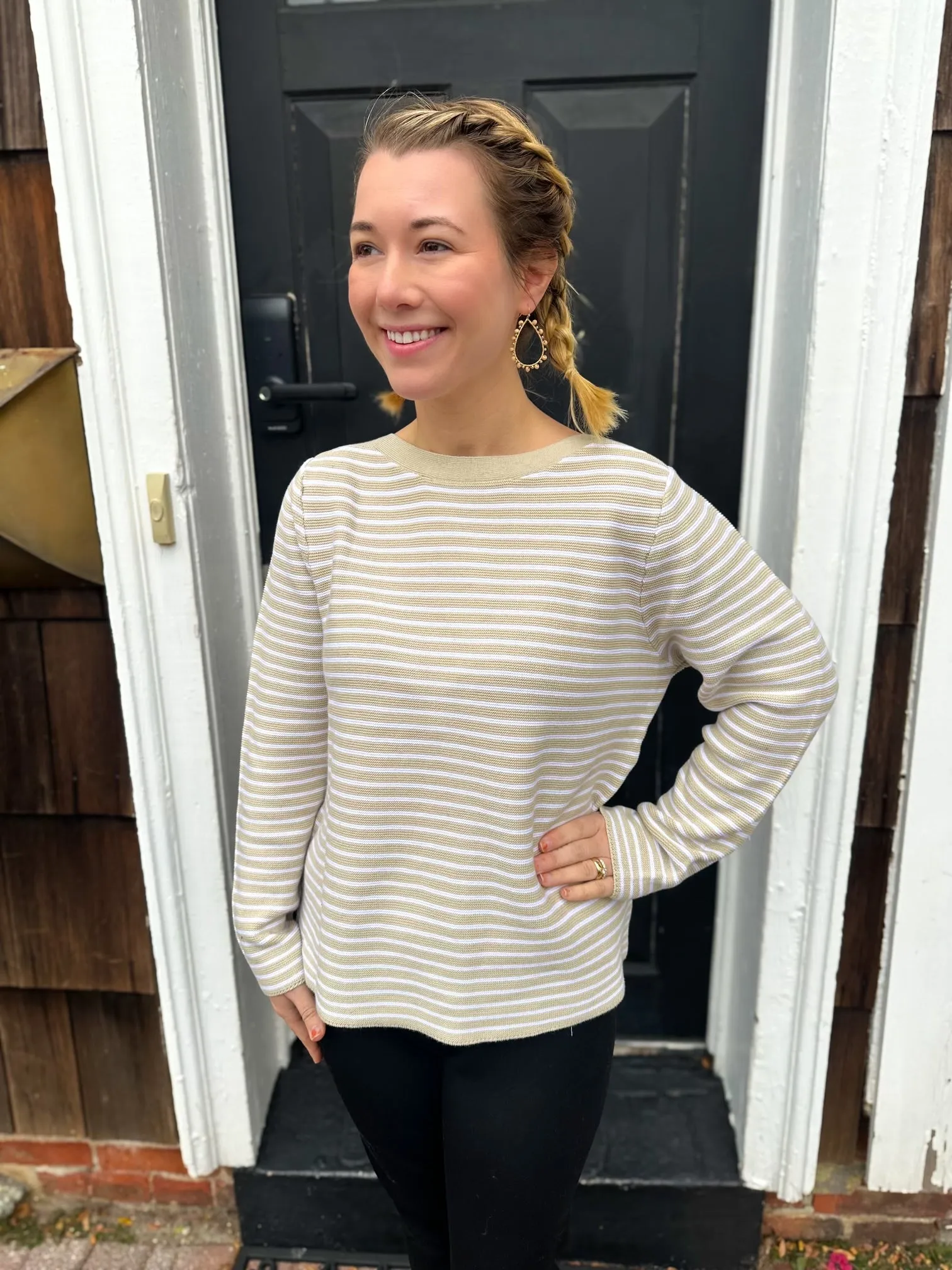 Lulu B Stone and White Stripe Sweater