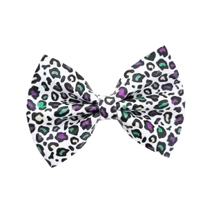 Luna Hair Bow | Vegan Leather Bow | Mardi Gras Leopard