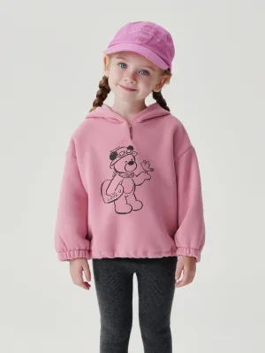 MARC & JANIE Girls Bear Printed Padded Loose Hoodies Sweatshirt 241317