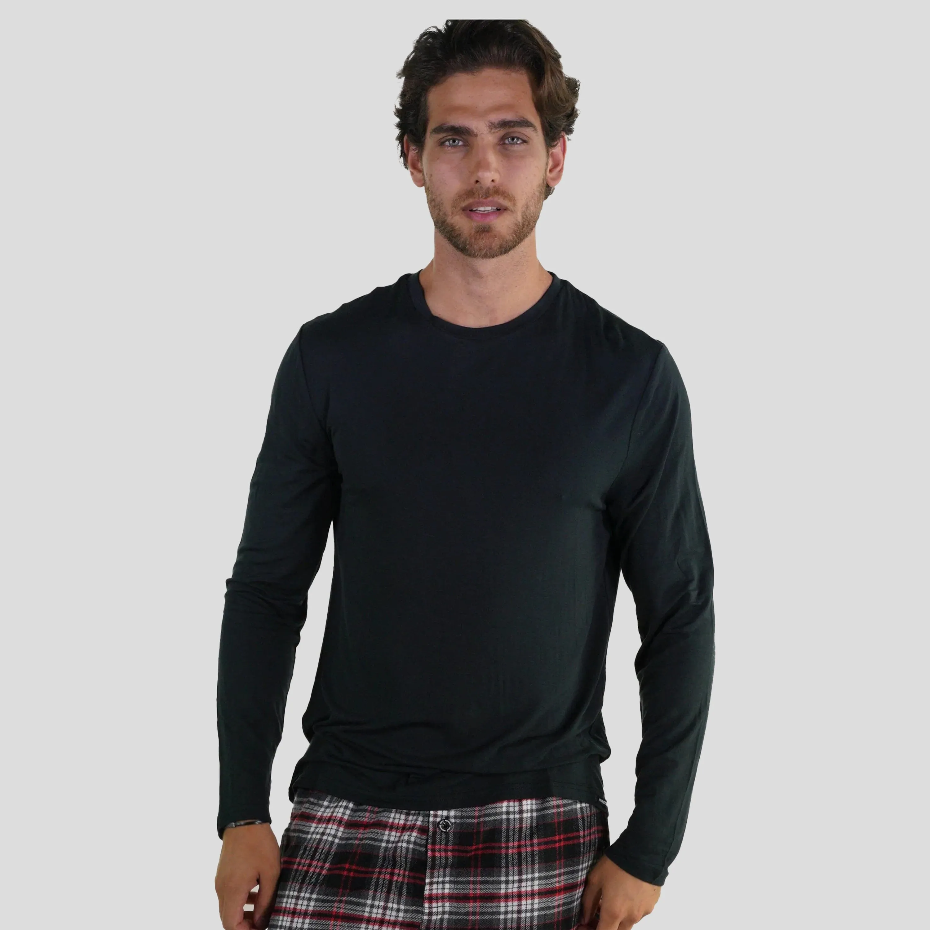 Members Only Men's Bamboo Rayon Long Sleeve Knit Sleep Shirt - Black