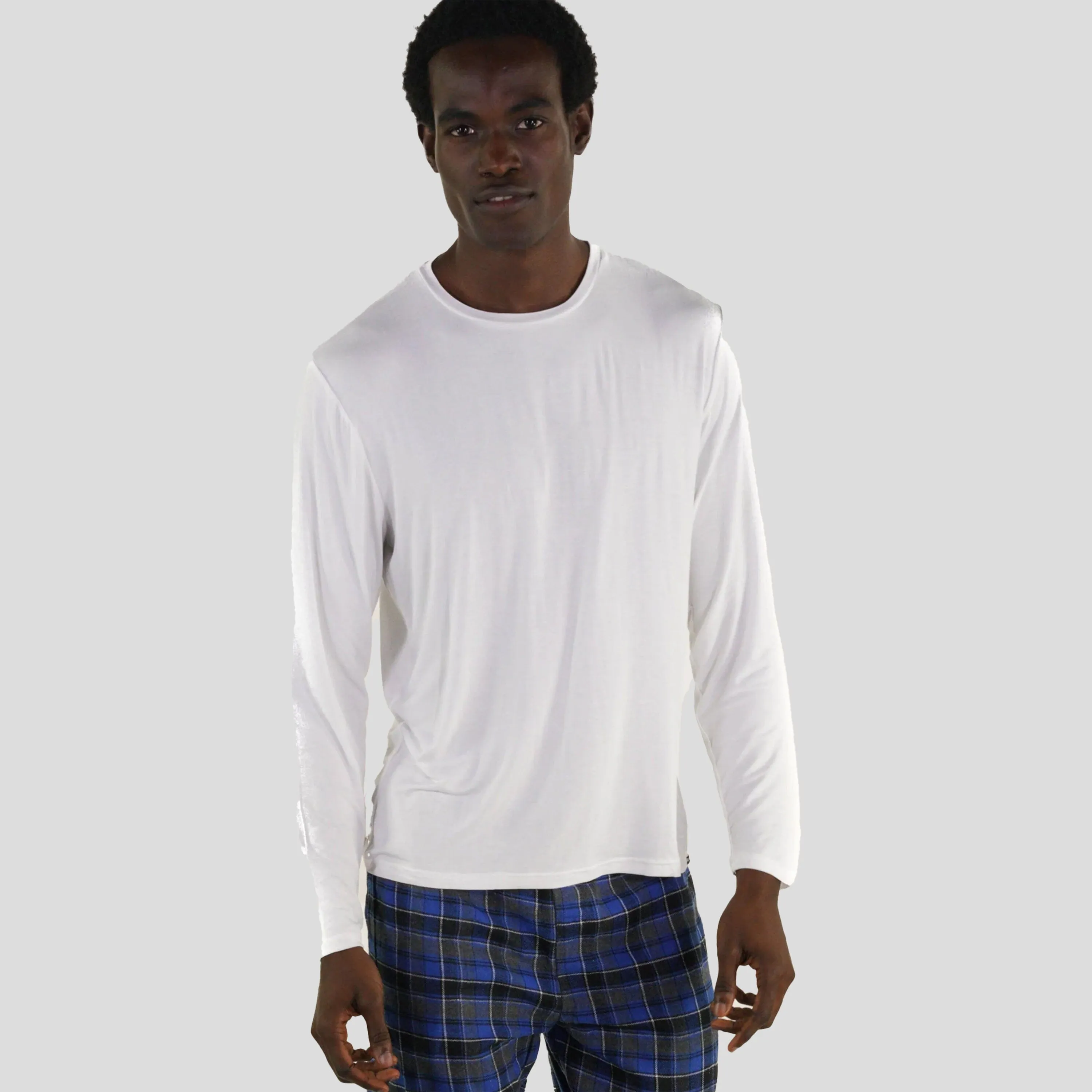 Members Only Men's Bamboo Rayon Long Sleeve Knit Sleep Shirt - White