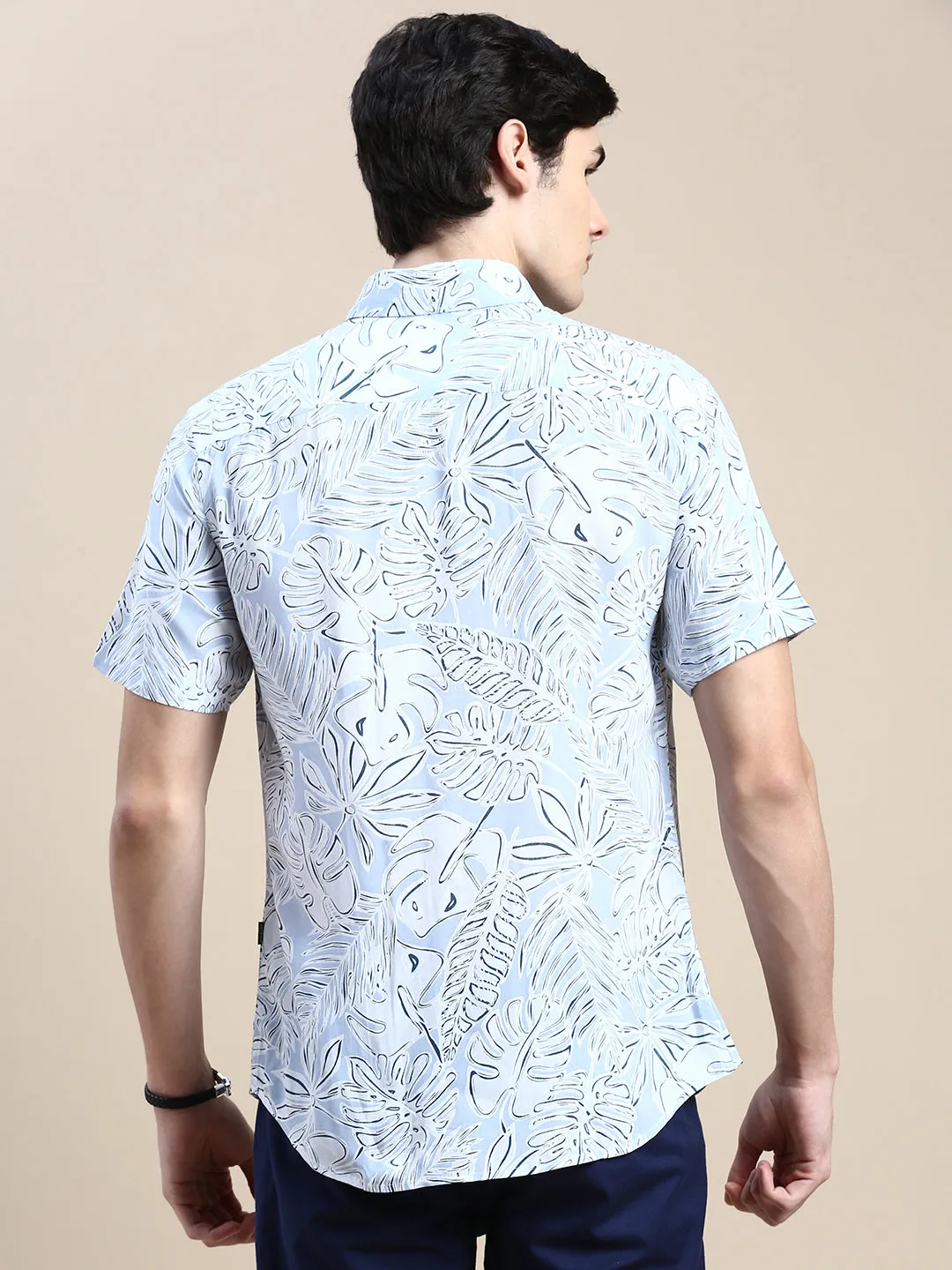 Men Blue Floral Casual Shirt