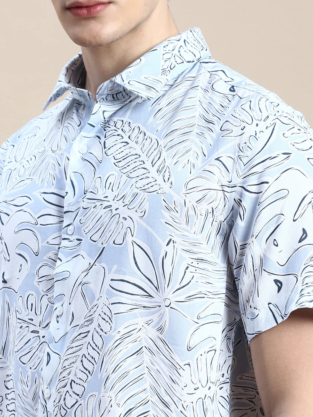 Men Blue Floral Casual Shirt