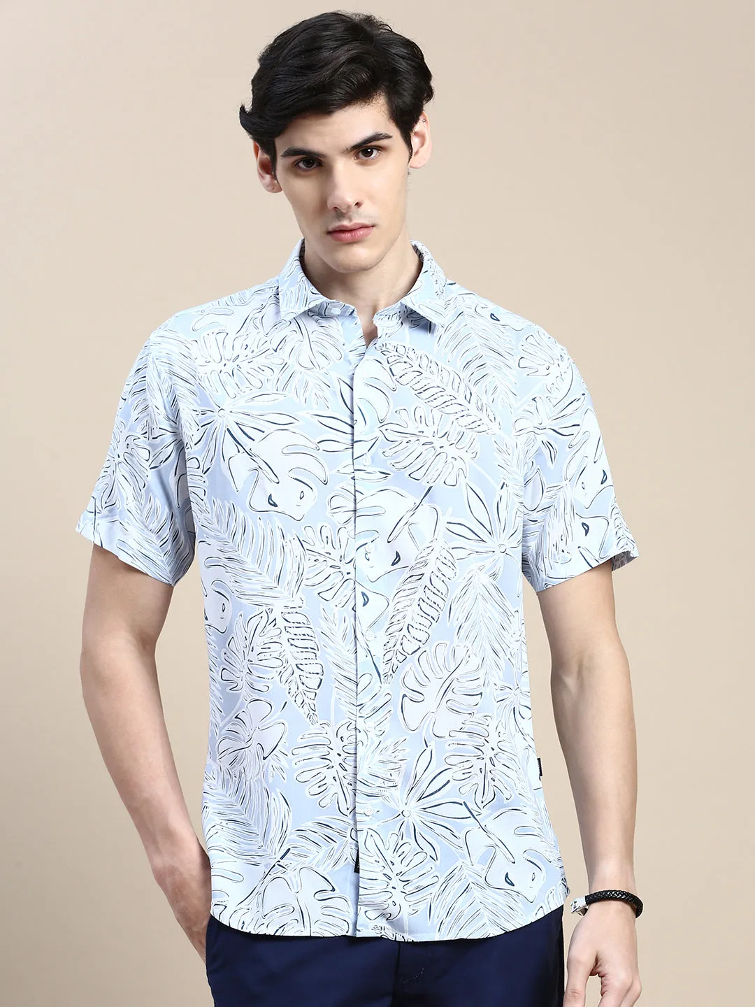 Men Blue Floral Casual Shirt