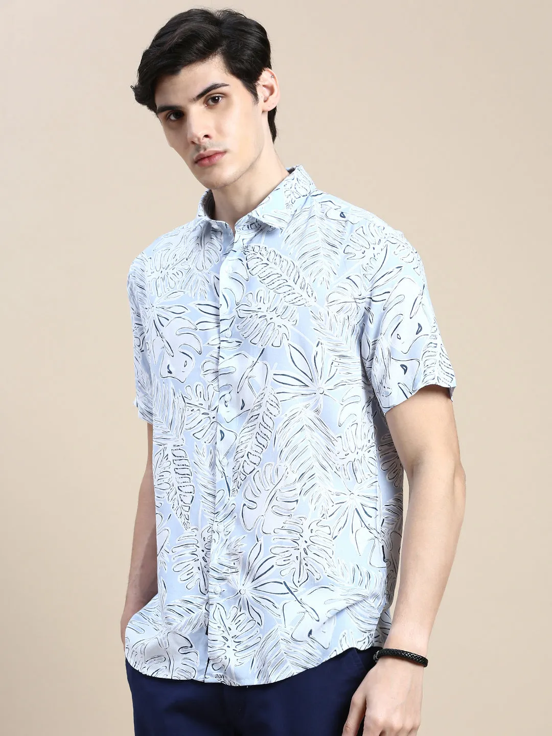 Men Blue Floral Casual Shirt