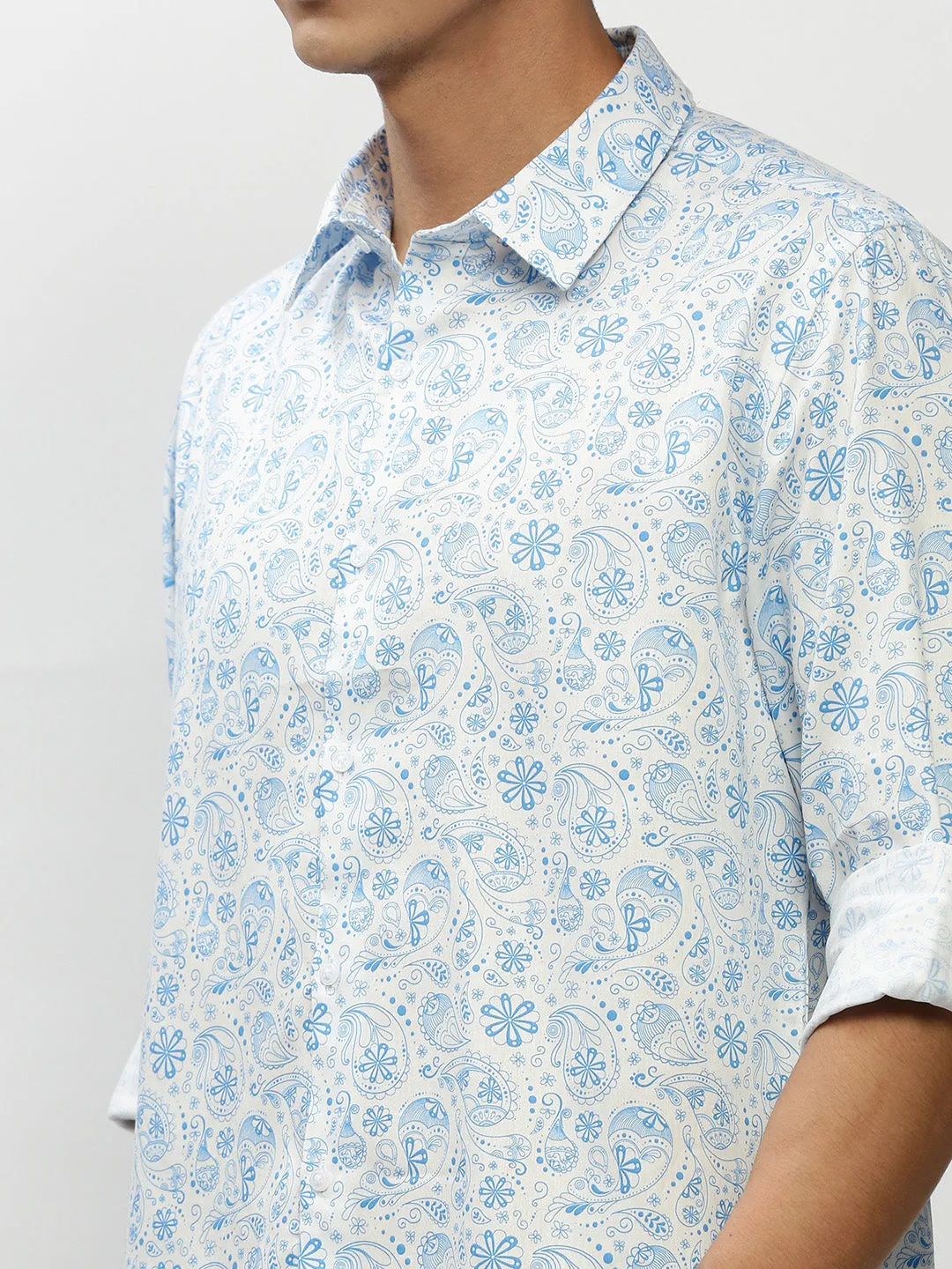 Men Blue Printed Casual Casual Shirts