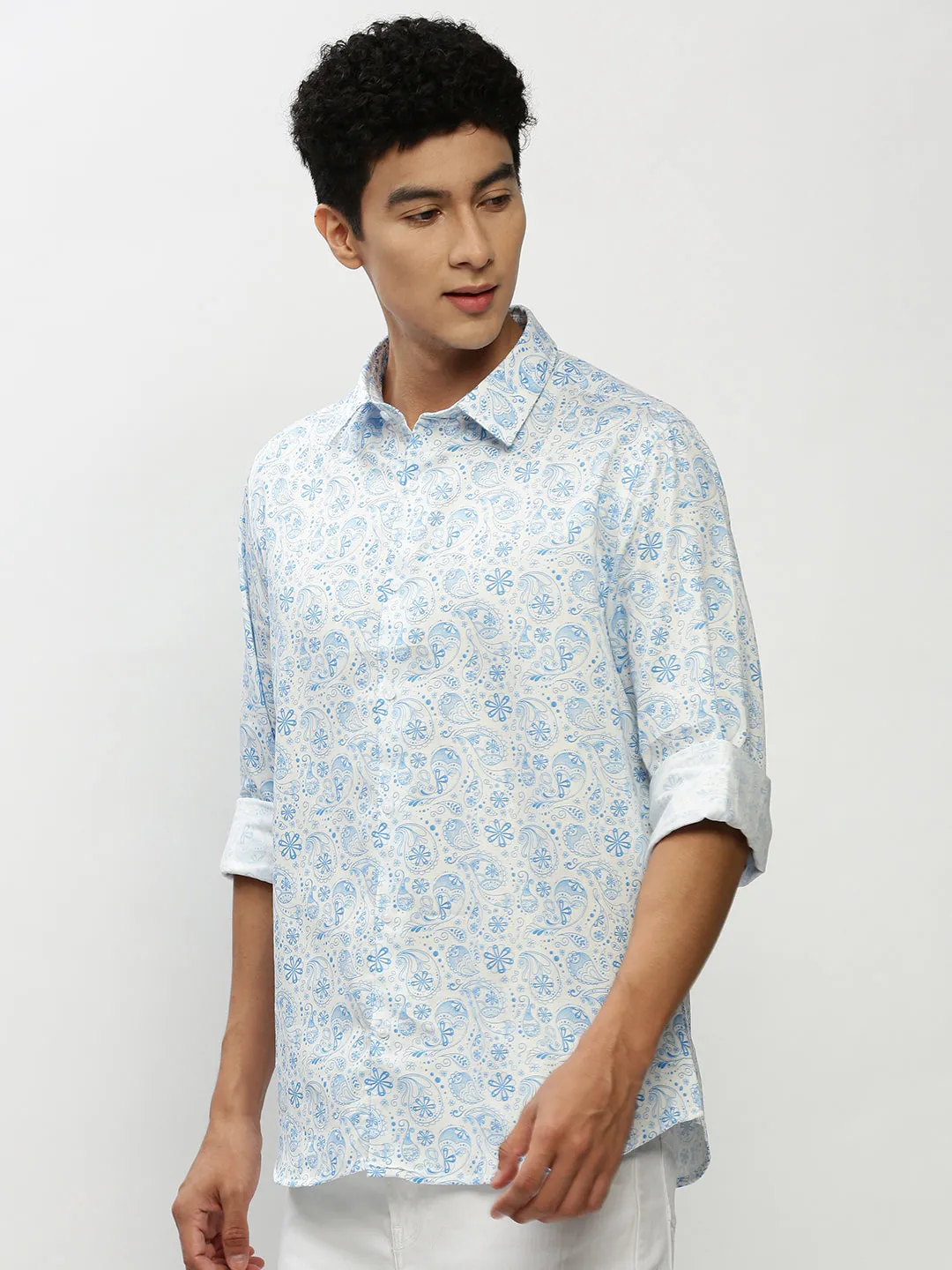 Men Blue Printed Casual Casual Shirts