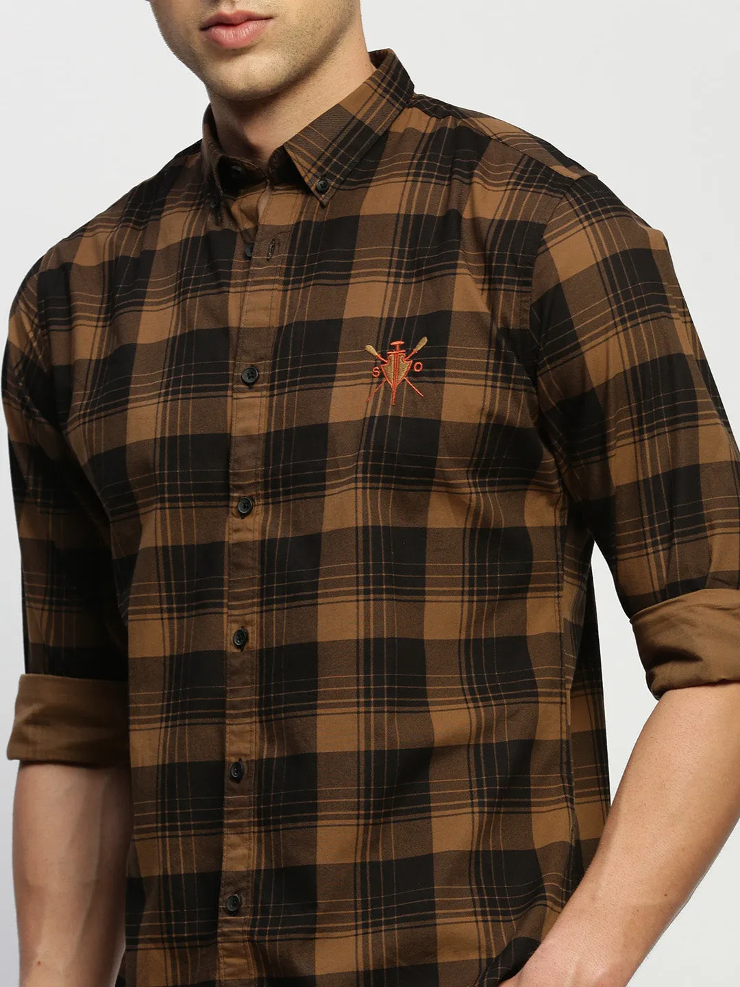 Men Brown Checked Shirt