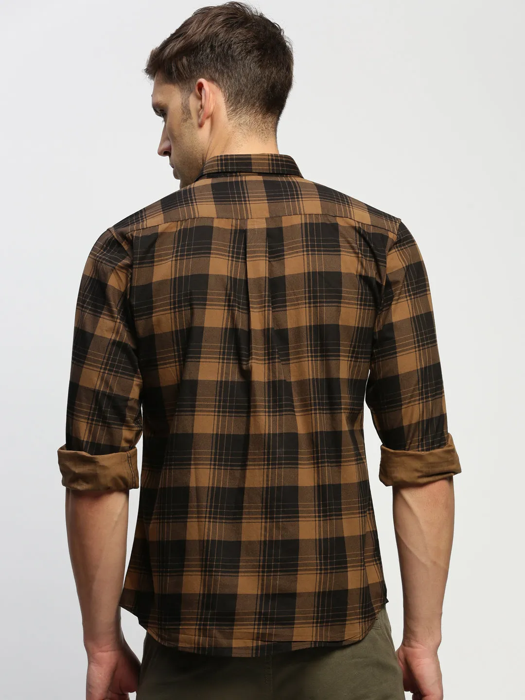 Men Brown Checked Shirt