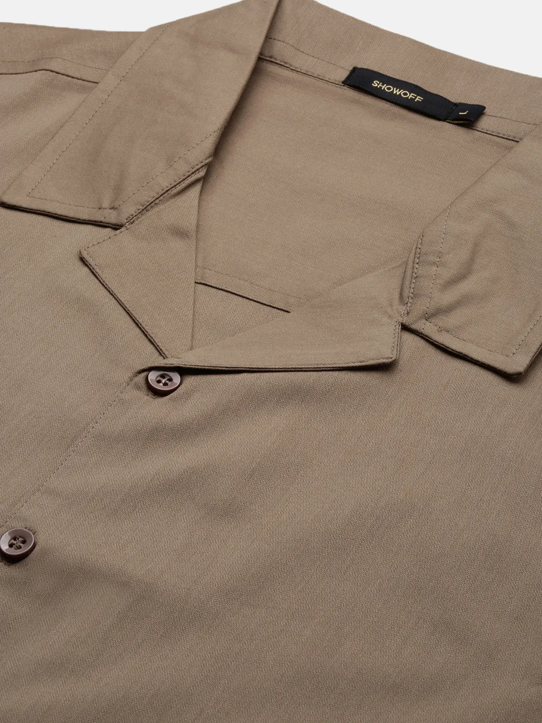 Men Brown Solid Cuban Collar Shirt