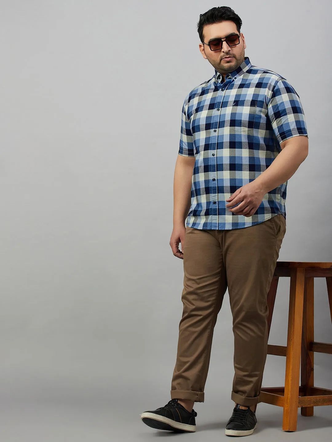 Men Checked Blue Comfort Shirt