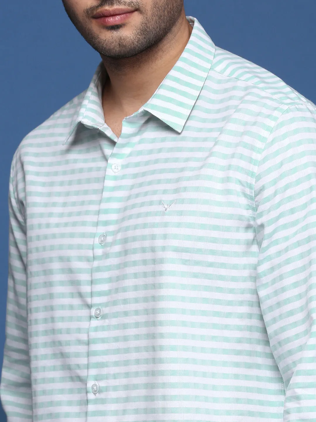 Men Checked Sea Green Slim Fit Shirt