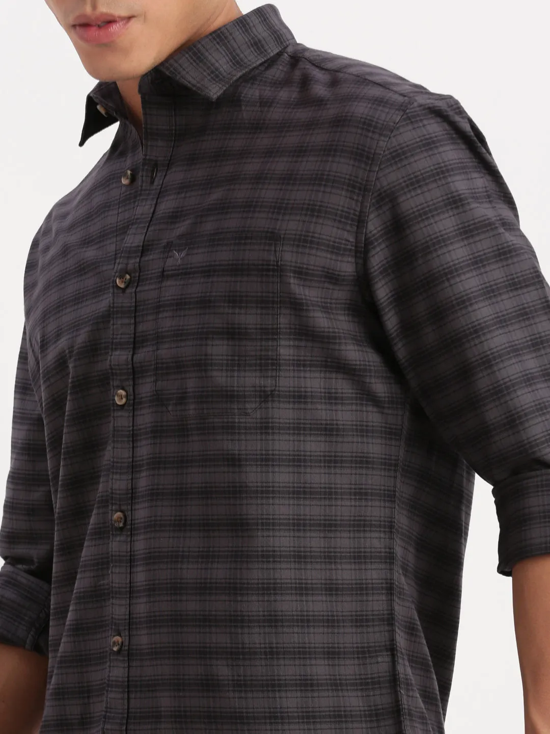 Men Gingham Checks Grey Shirt