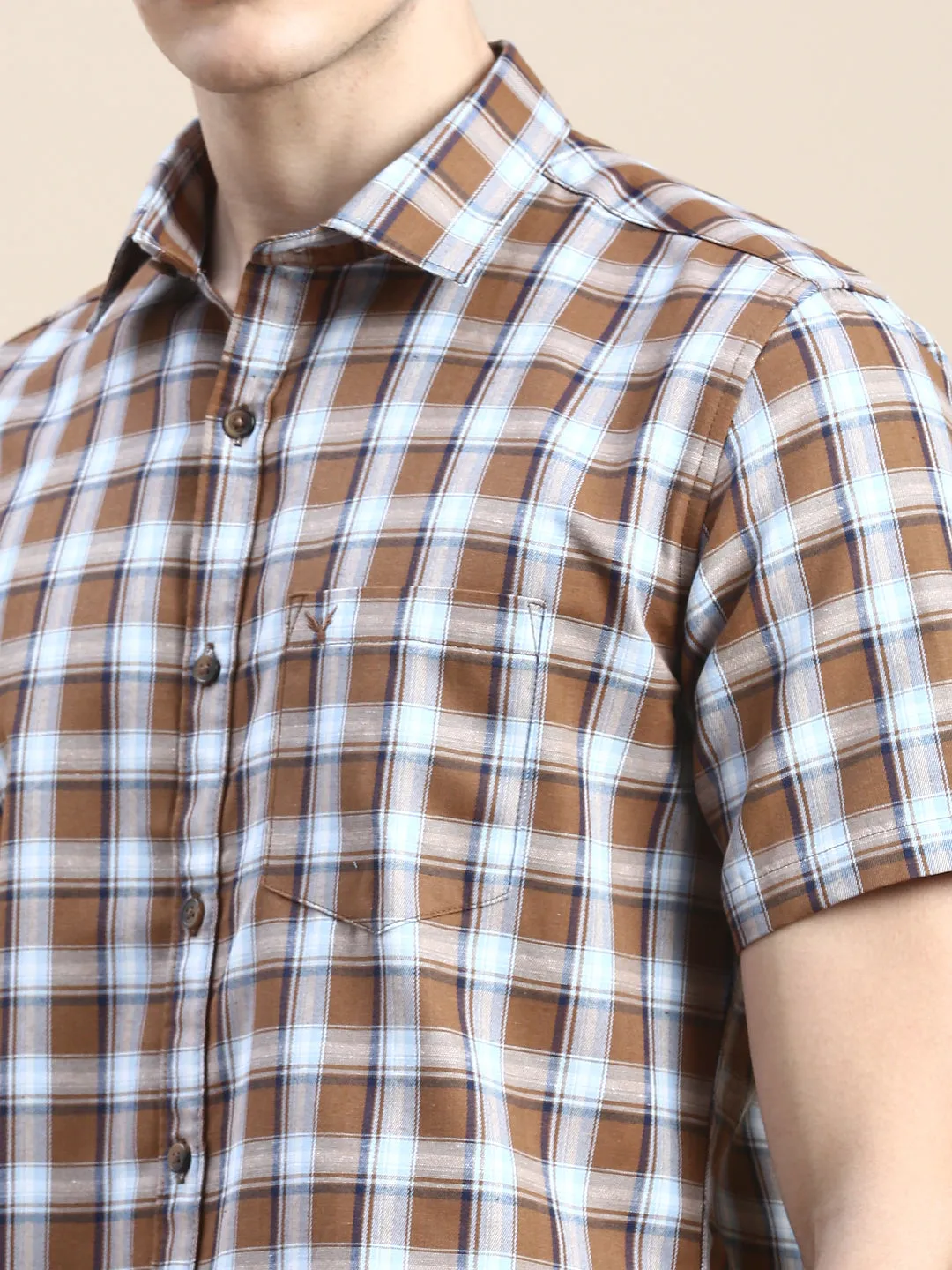 Men Khaki Checked Casual Shirt