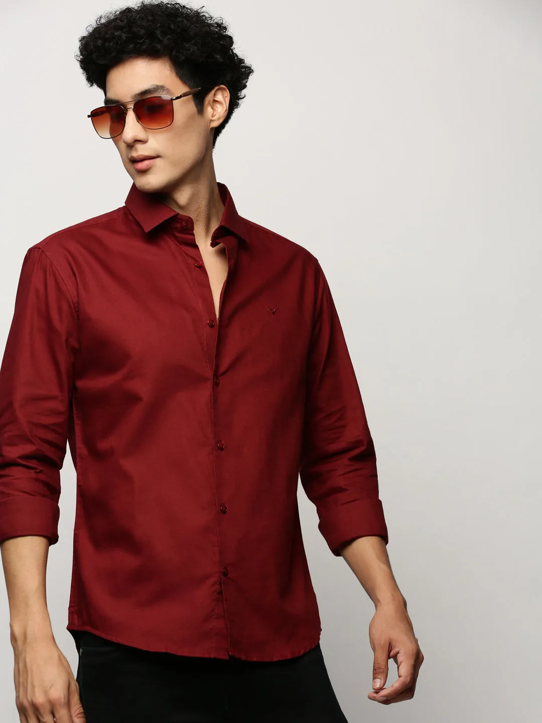 Men Maroon Solid Shirt