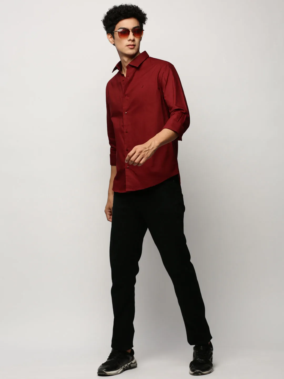 Men Maroon Solid Shirt