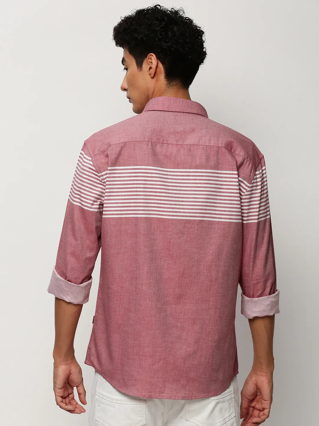 Men Pink Striped Casual Casual Shirts