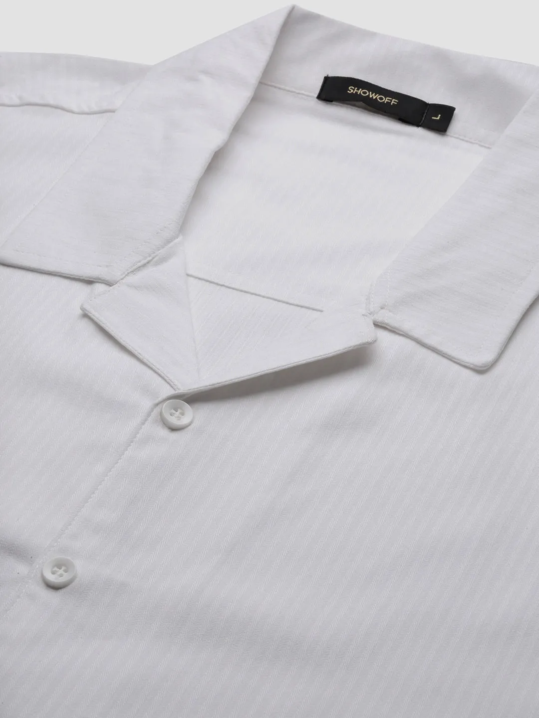 Men White Cuban Collar Shirt