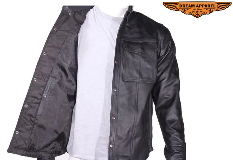 Men's Leather Shirt With Two Front Pockets