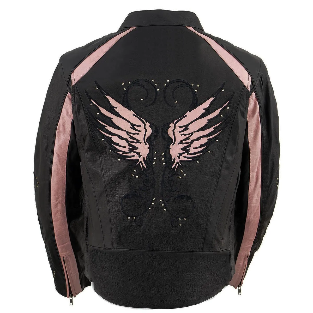 Milwaukee Leather ML1952 Women's Black and Pink Embroidered and Stud Design Scooter Jacket