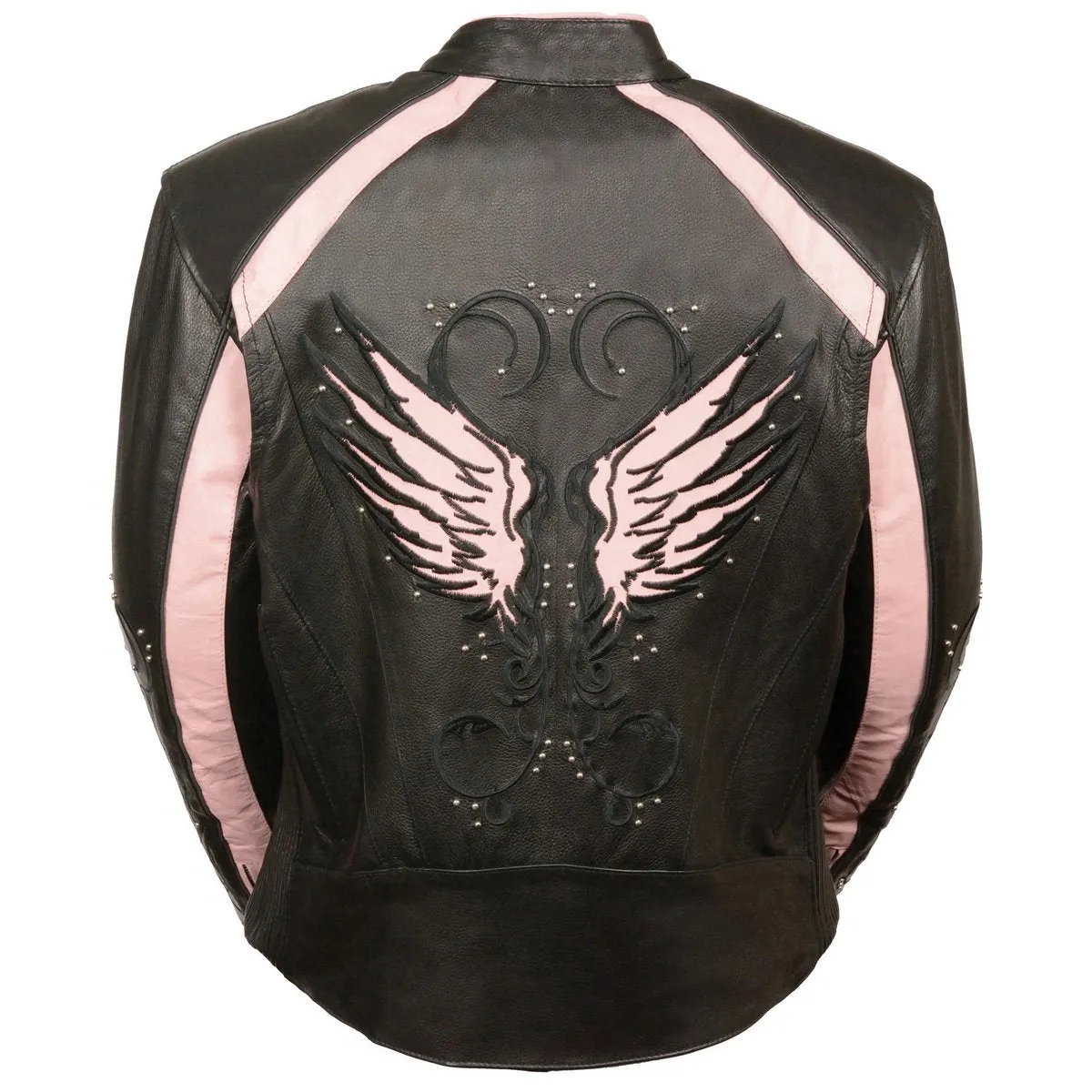 Milwaukee Leather ML1952 Women's Black and Pink Embroidered and Stud Design Scooter Jacket