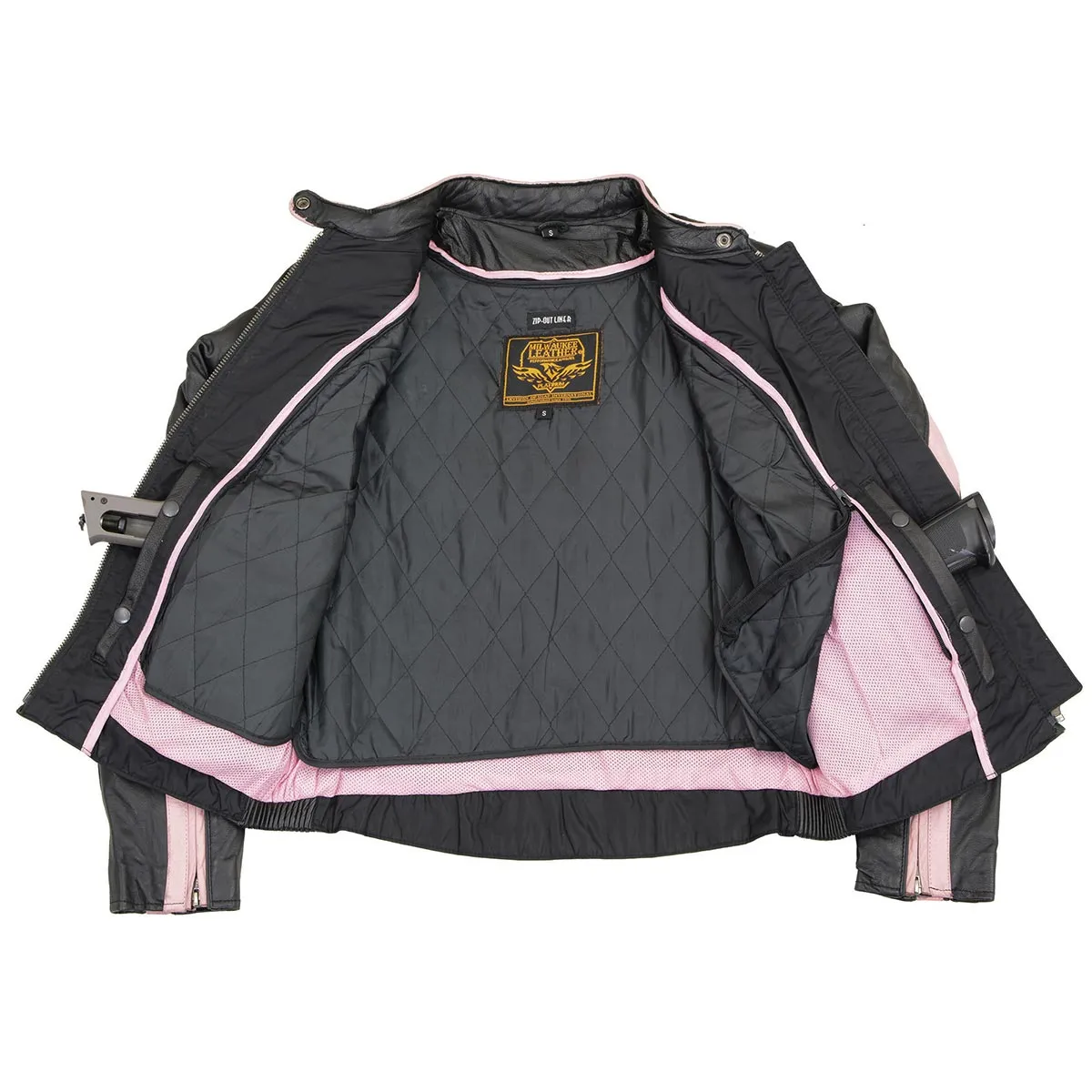 Milwaukee Leather ML1952 Women's Black and Pink Embroidered and Stud Design Scooter Jacket