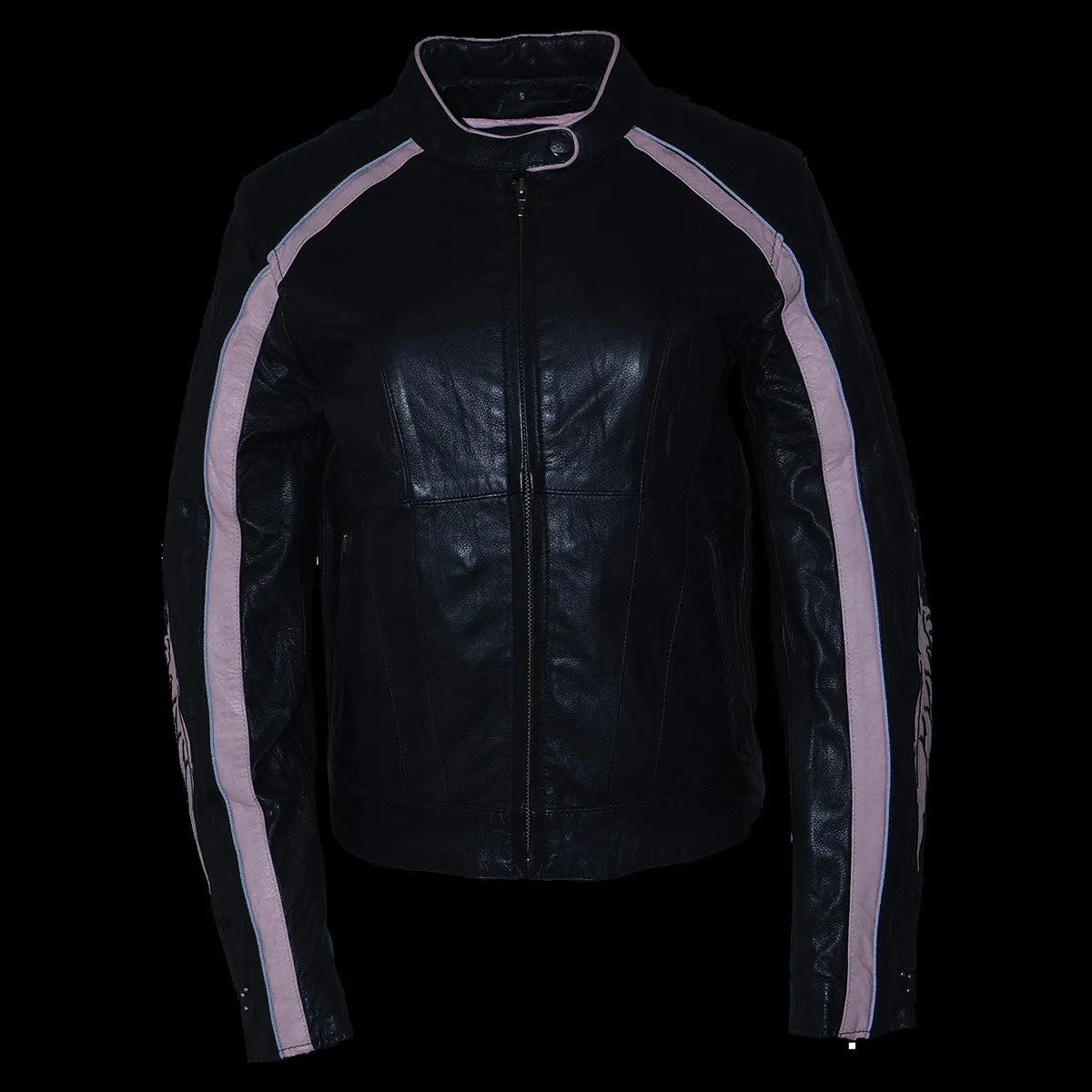 Milwaukee Leather ML1952 Women's Black and Pink Embroidered and Stud Design Scooter Jacket