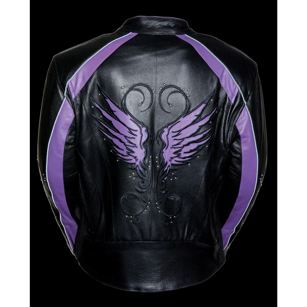 Milwaukee Leather ML1952 Women's Black and Purple Embroidered and Stud Design Scooter Jacket