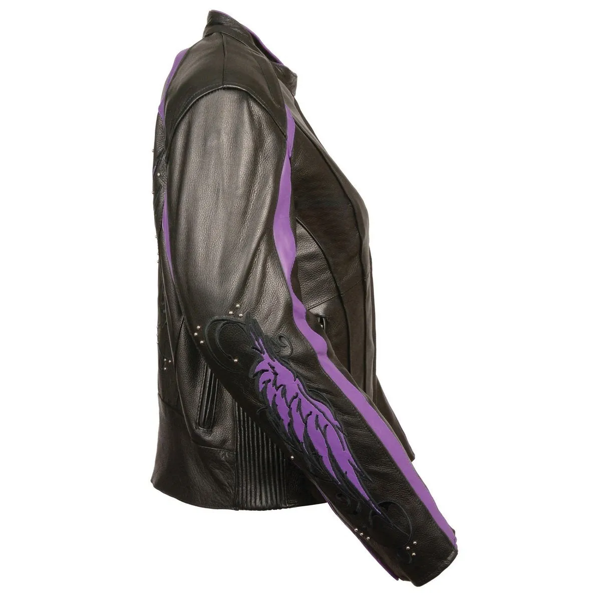 Milwaukee Leather ML1952 Women's Black and Purple Embroidered and Stud Design Scooter Jacket